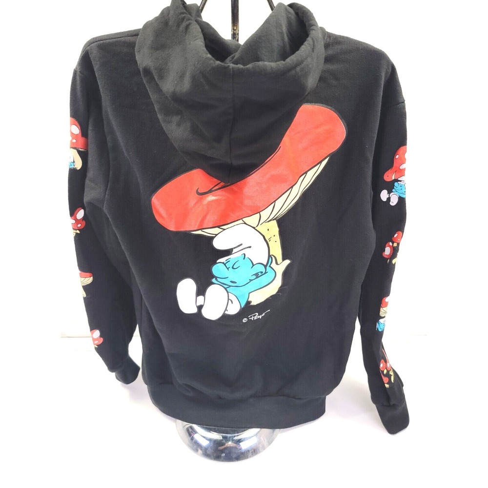 The Smurfs Peyo Hoodie Mushroom Hooded Sweatshirt Black Jacket Pullover Sz Small